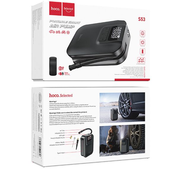 Автомобільний насос Hoco S53 Breeze portable portable smart air pump Black | Зображення 1