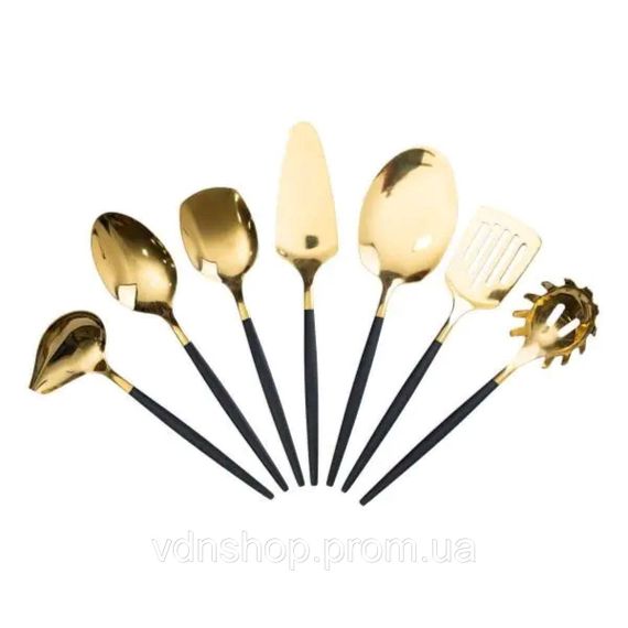 Набір кухонного приладдя 12 предметів столові прилади з нержавіючої сталі Золото з чорним HP-20-22 | Зображення 1
