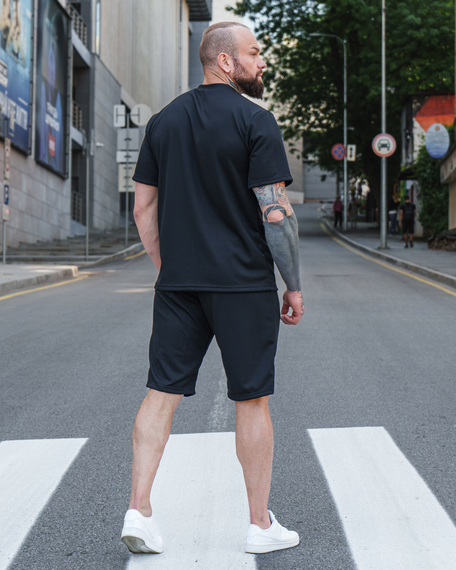 Мужской летний костюм с шортами и футболкой рубчик премиум-качество BD0026 цвет черный, размер XL | Зображення 2