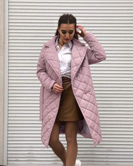 Пальто Стеганное женское за колено без капюшона цвет розовый XL, 90
