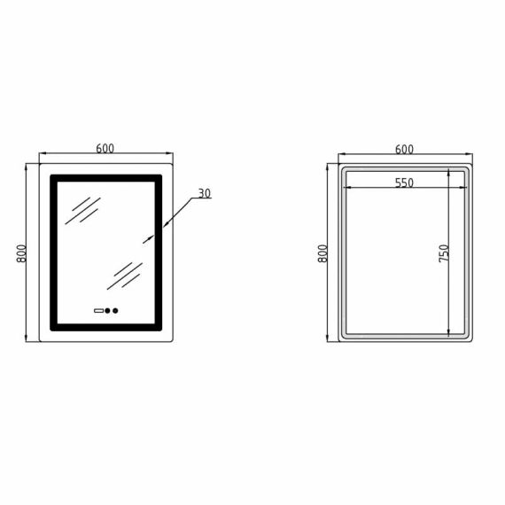 Дзеркало Lidz Kubis (KU2) 600х800 з годинником, з LED-підсвічуванням Touch, з антизапотіванням, з димером, рег. яскравості | Зображення 1