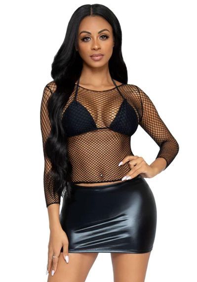Сітчастий топ Leg Avenue Long Sleeves T-Shiets Black, One Size Sex Aura