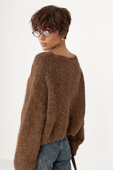 Укорочена в'язана кофта оверсайз - коричневий цвет, ONE SIZE (є розміри) | Зображення 1