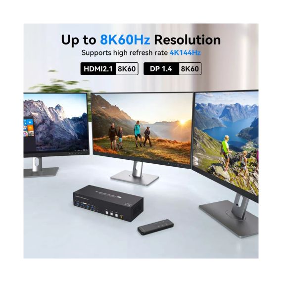 8K KVM 3x3 перемикач 3 монітори 3 комп'ютери HDMI+2 Displayport 4K144 Гц KVM-перемикачі | Зображення 4