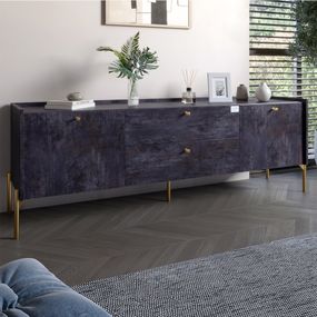 Тумба під телевізор з шухлядами LION Wood з золотими ніжками 180х50х40 см Бетон темний (LION-043110)