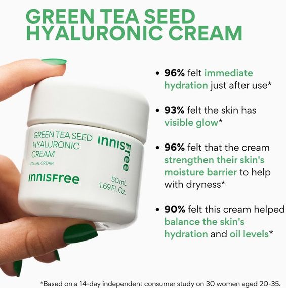 Крем для обличчя INNISFREE Green Tea Seed Hyaluronic Cream 10 мл | Зображення 4
