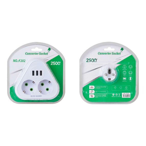 Розетка трійник із заземленням F202-White, 2 розетки+3USB(1А), 2500W, 10A | Зображення 2