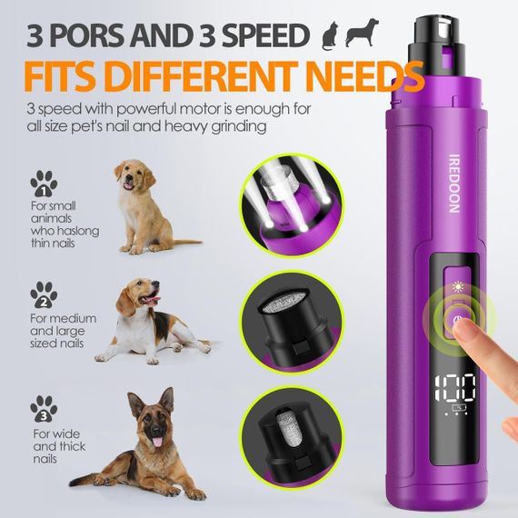 Кігтеточка стругачка тример для стриження кігтів хатніх тварин Акумуляторний з 4 світлодіодами (фіолетовий) | Зображення 1