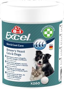 Витамины для кожи и шерсти у кошек и собак 8in1 Excel Brewers Yeast, 260 табл