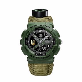 Спортивний чоловічий годинник Awarder 005P Тризуб золото Army Green Паракордовий ремінець Army Green + Коробка