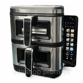 Велика аерофритюрниця 15 л на 2 чаші Rainberg RB-2331 Аерогриль посиленою потужністю 4800Вт з дисплеєм DP-74