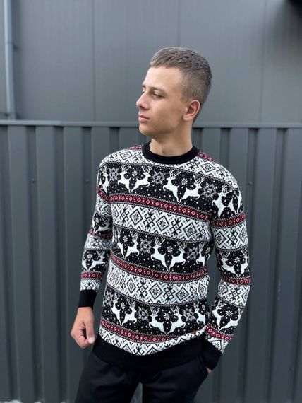 Мужской новогодний свитер с оленями низкий воротник PA2658 цвет черный, размер М | Зображення 1