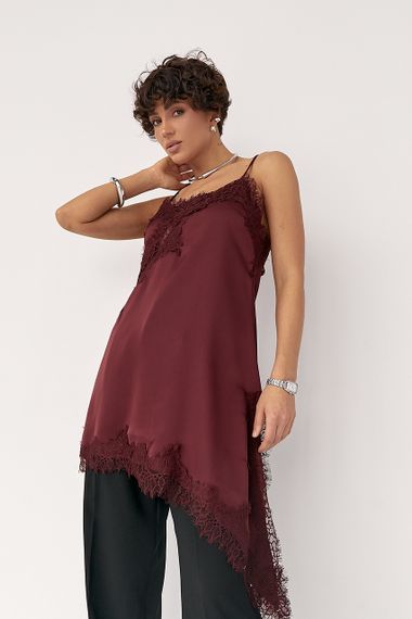 Сатинова майка з мереживом - бордо цвет, ONE SIZE (є розміри) | Зображення 4