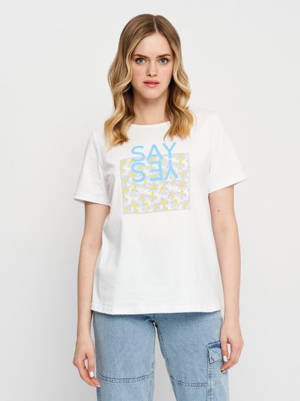 Футболка жіноча біла з ромашками та написом "Say Yes", 3XL