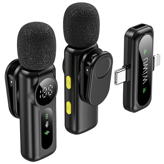 Петличный беспроводной микрофон WIWU WM007 Dual-mic (Lightning/Type-C) Black | Зображення 3