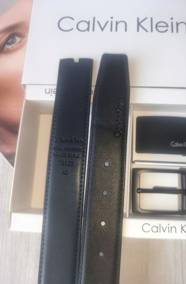 Чоловічий шкіряний подарунковий набір Calvin Klein двосторонній ремінь black/blue з двома пряжками | Зображення 1