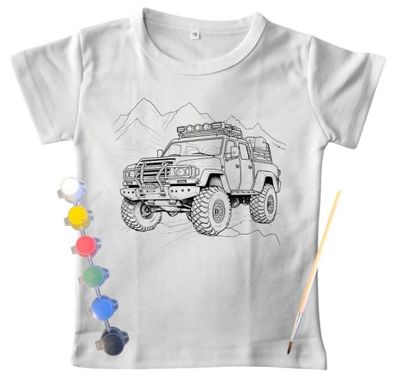 Детский набор для творчества футболка раскраска Автомобиль внедорожник белая (ДФ0013) 176