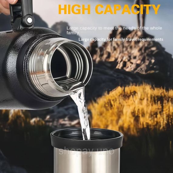Кружка-термос Vacuum flask 970, 1400 мл · Термос nуристичний з чашкою з нержавіючої сталі | Зображення 3