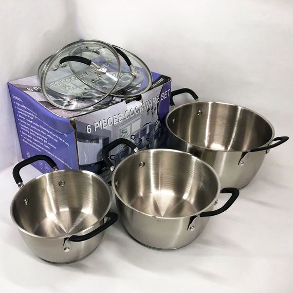 Набір каструль 6 предметів LB-1891 із нержавіючої сталі зі скляною кришкою, набори каструль | Зображення 5