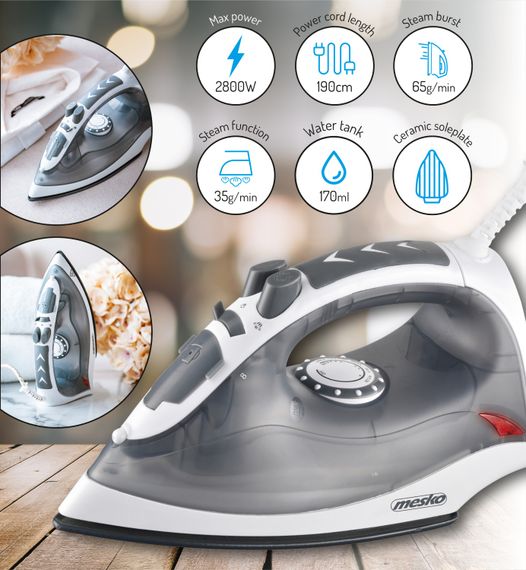 Праска Mesko MS 5037 grey 2800Вт/ 170 мл/ кераміка/ сухе прасування/ сіра | Зображення 1
