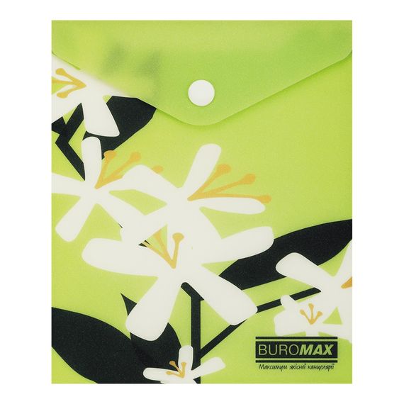 Папка-конверт А6 на кнопці PLUMERIA ARABESKI салатова BM.3922-15 BUROMAX матовий напівпрозорий пластик (4823126816531)