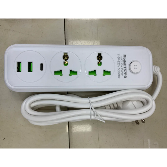 Мережевий фільтр живлення подовжувач 2 розетки +2USB +Type-C Port 2 м