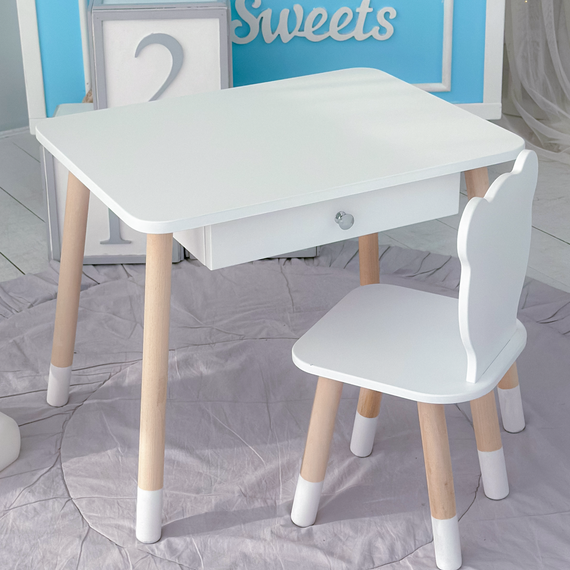Дитячий столик з висувним ящиком 46х60х45, стіл трюмо в дитячу кімнату, білий | Зображення 6