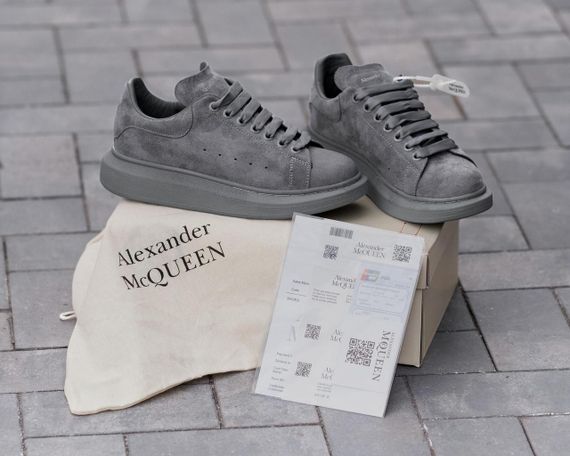 Кросівки замшеві Alexander McQueen Dark Grey / Маквіни замшеві темо сірі з сірою підошвою | Зображення 6