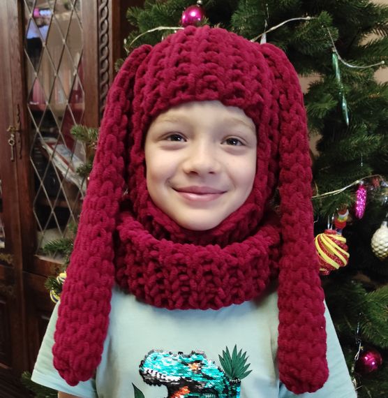 Балаклава колір 107 плюшева з вушками зайчика | Зображення 1