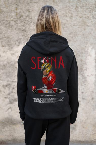 Утеплене зіп худі на флісі зіпер з принтом Senna Without Kane Black | Зображення 6