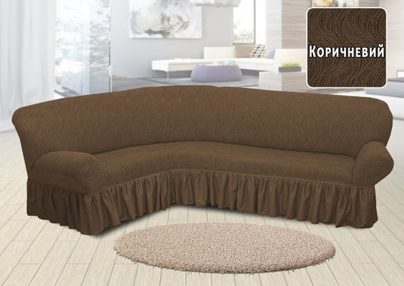 Жакардовий чохол на кутовий диван Volna з спідницею Коричневий