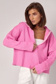 Жіночий светр з блискавкою на комірі - рожевий цвет, ONE SIZE (є розміри)