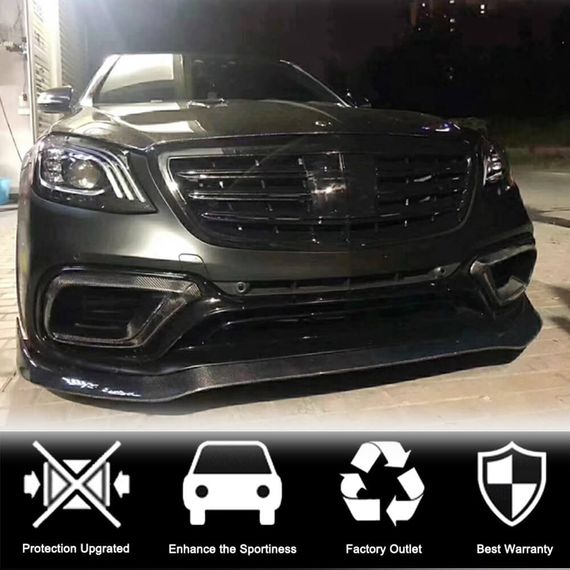 Накладка на передній бампер Lip (для S63/S65 AMG 2018-2022, Карбон) для Mercedes S-сlass W222 рр | Зображення 2