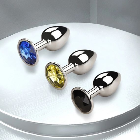 Анальна пробка Alive з чорним каменем, металева, М sexstyle | Зображення 1