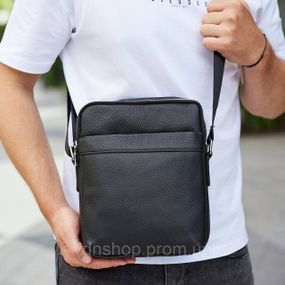 Чоловіча сумка-месенджер з двома відділеннями 21x26x7, шкіряний гаманець Tiding Bag 7459 чорного кольору