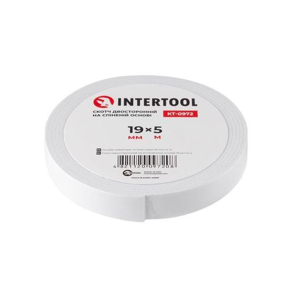Скотч двосторонній 19 мм*5 м на спіненій основі INTERTOOL KT-09721 | Зображення 1