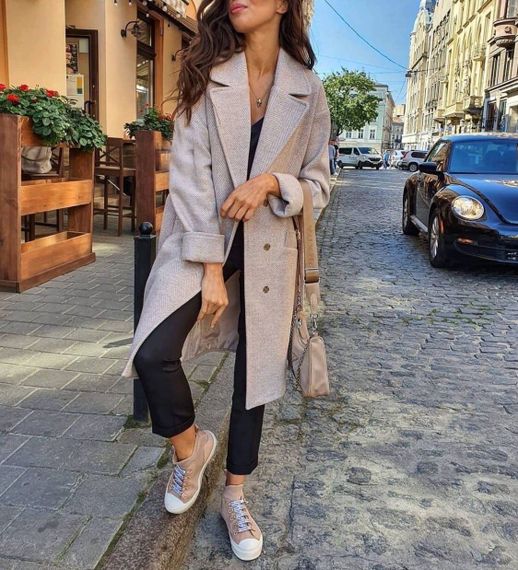 Женское стильное кашемировое пальто IP360 цвет бежевый, размер S/M