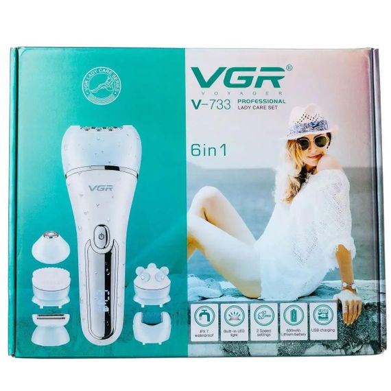 Беспроводной эпилятор для лица и тела для женщин 6 в 1 домашний триммер для волос USB VGR HP-V-733-BL | Зображення 8