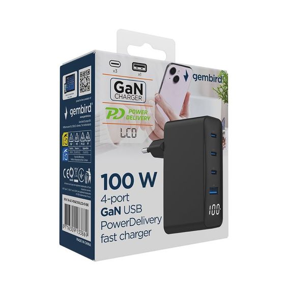 Мережевий зарядний пристрій Gembird TA-UC-PDQC100LCD-01-BK 100W | Зображення 5