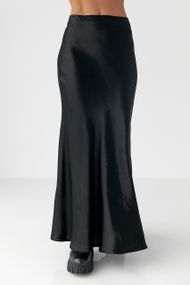 Жіноча атласна довга спідниця на резинці - чорний цвет, M (є розміри)