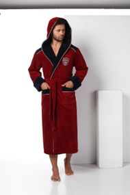 Мужской велюровый халат Nusa 2810 с капюшоном, бордовый 2XL