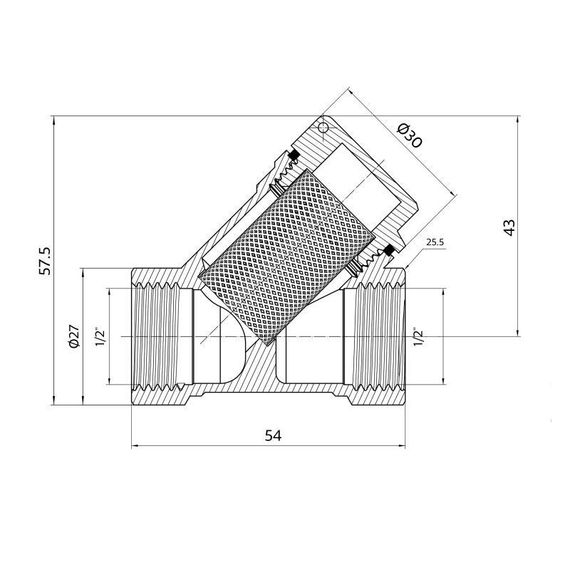 Фільтр грубого очищення Thermo Alliance Standart 1/2" В нікель для води косий TAS124W15 | Зображення 1