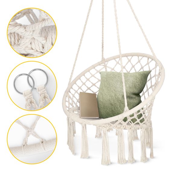 Крісло-гойдалка 4FIZJO Boho Dream 80 см підвісна, плетена Beige (P-5905973404518) | Зображення 5