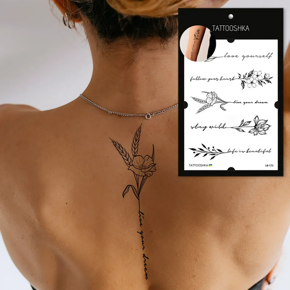 Тату тимчасове в наборі Гілочки із фразами new Tattooshka LB-173 Чорний shop (4825800012079) | Зображення 2