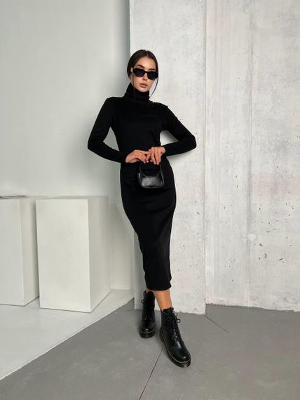 Женское облегающее платье-гольф миди NB24002 черное, размер 50/52 | Зображення 1