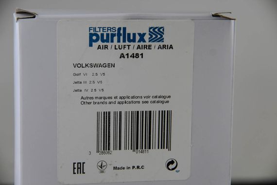 Повітряний фільтр, PURFLUX jetta 06- 2.5i (A1481) | Зображення 1