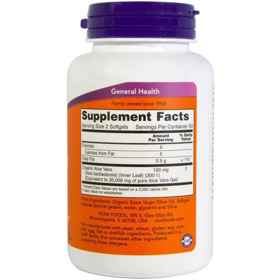 Алоэ Вера NOW Foods Aloe Vera gels 100 Softgels | Зображення 1