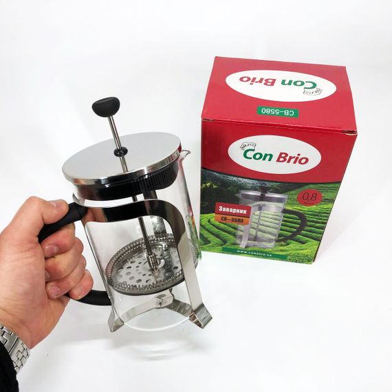 Френч-прес Con Brio CB-5580 0.8 л, Стильний скляний чайник для заварювання, Заварний скляний чайник | Зображення 1