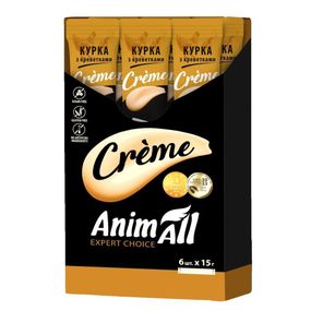 Ласощі AnimAll Сrème для котів, зі смаком курки з креветками, 6×15 г
