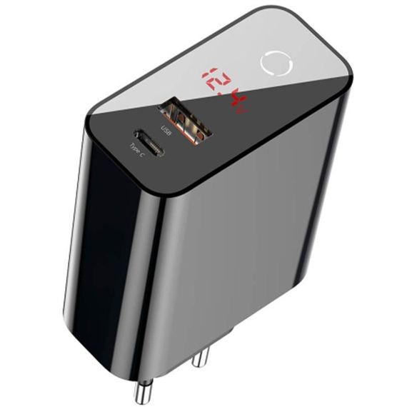 Зарядное устройство 1USB Baseus Speed PPS Smart Shutdown + LCD (C+U) (3A) (CCFSEU907-01) Black | Зображення 1